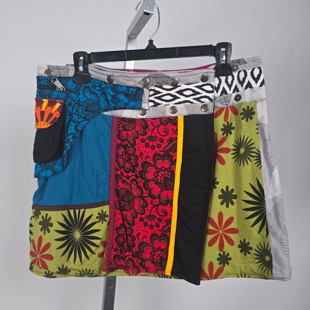 Caravan of Fools Cotton Colorful Floral Mini Skirt Size L